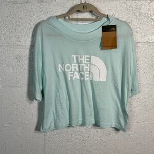 The North Face 1/2 dome cropped over sized tee shirt, Skylight blue/white L